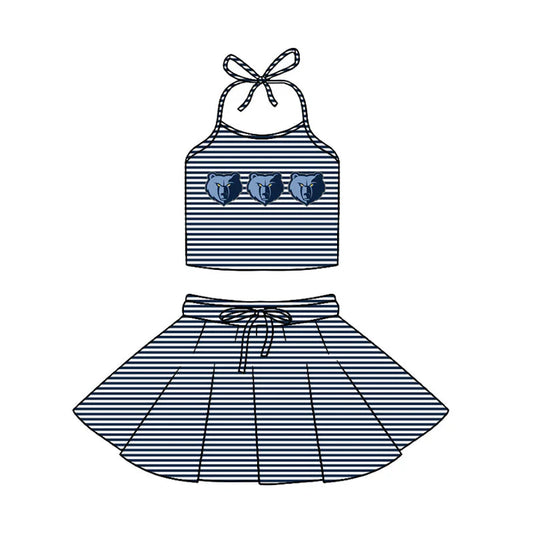 Preorder (moq 5)Baby Girls Strap Black Stripe Bears Vest Top Skirt Shorts 2 Piece Team Swimsuits 12.29