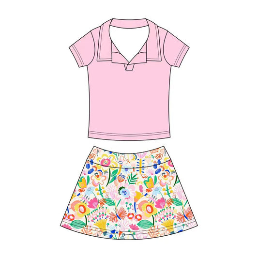 Preorder (moq 5)Baby Girls Button Pullovers Top Colorful Flowers Skirt Shorts Clothes Set 12.19