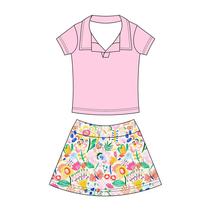 Preorder (moq 5)Baby Girls Button Pullovers Top Colorful Flowers Skirt Shorts Clothes Set 12.19