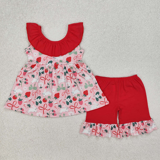 Baby Girls Clothes Strawberry Rabbit Bows Tunic Ruffle Shorts Easter Girls Clothes Sets GSSO1914 3.10