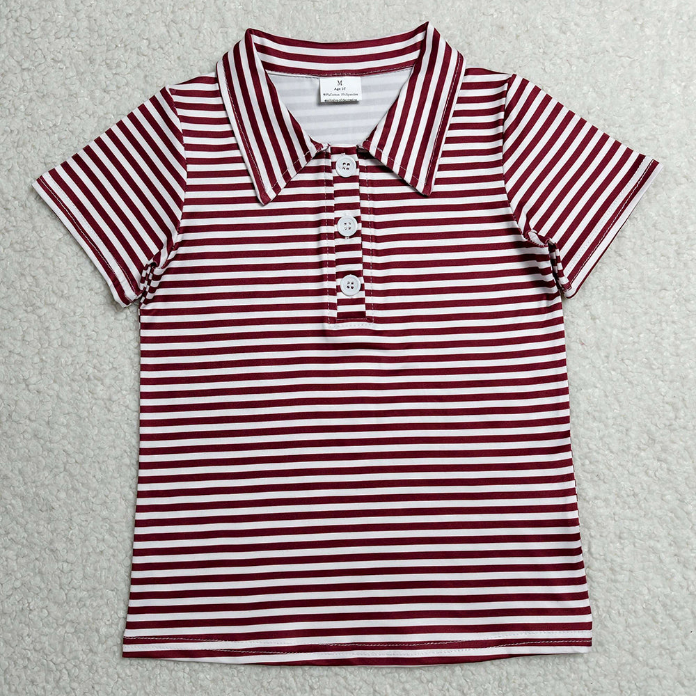 Baby Boys Clothes Short Sleeve Red Stripe Button Polo Shirts Top BT1833