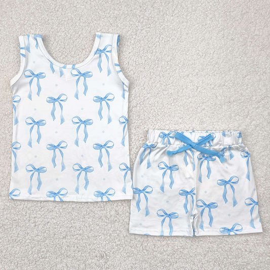 Baby Girls Clothes Sleeveless Blue Bows Top Shorts Sets GSSO2478 4.21