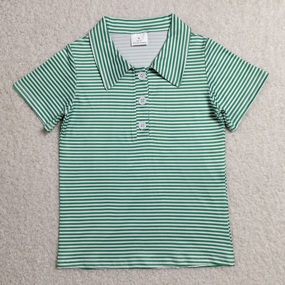 Baby Boys Clothes Short Sleeve Green Stripe Button Polo Shirts Top BT1832