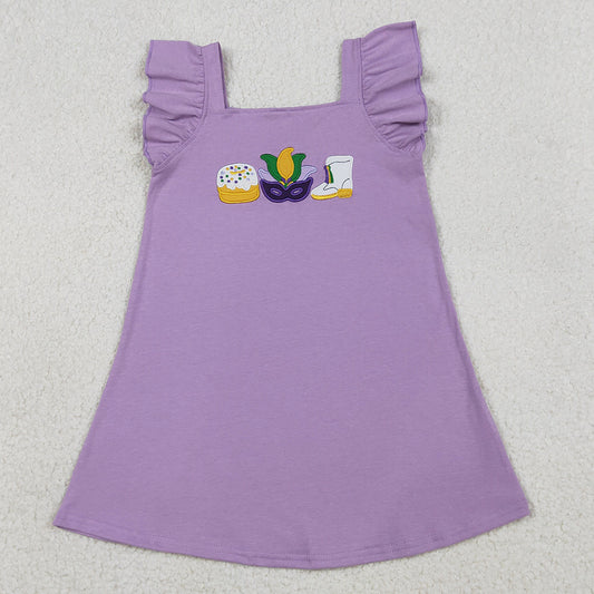 Baby Girls Dress Embroidery Anchor Masks Donuts Mardigras Knee length Dress GSD3022