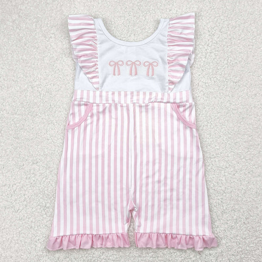 Embroidery Baby Girls Rompers Flutter Sleeves Pink Bows Pockets Jumpsuits SR3025 4.28