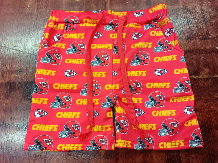 Preorder moq 5 Baby Boys Red Hats Chiefs Pockets Team Shorts Bottoms 5.9