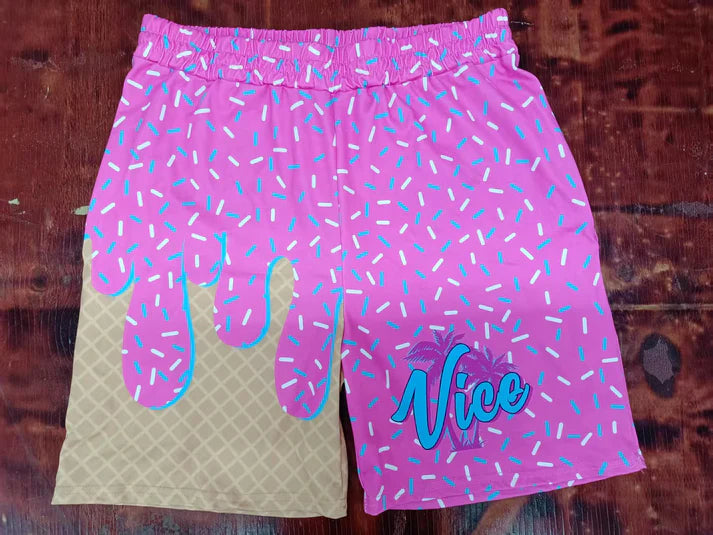 Preorder moq 5 Baby Girls Pink Ice Cream Drip Viee Team Shorts Bottoms 5.9