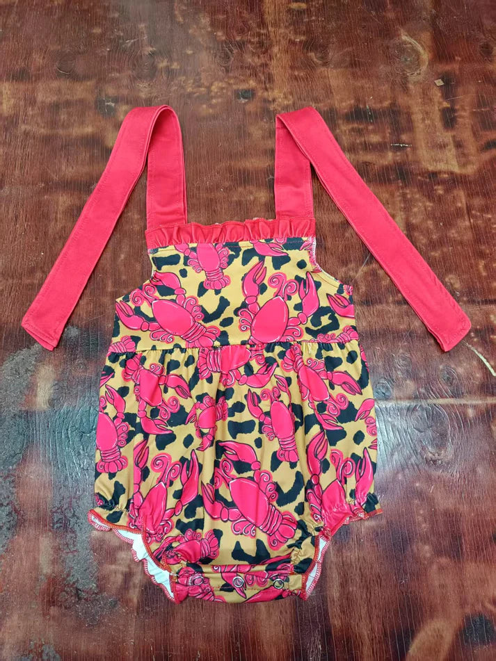 Preorder moq 5 Baby Girls Pink Strap Leopard Crayfishes Ruffle Rompers 5.8