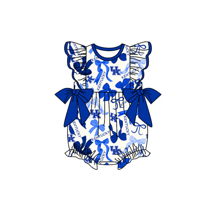 Preorder(moq 5) Flutter sleeves blue bows U K baby girls team romper 8.28