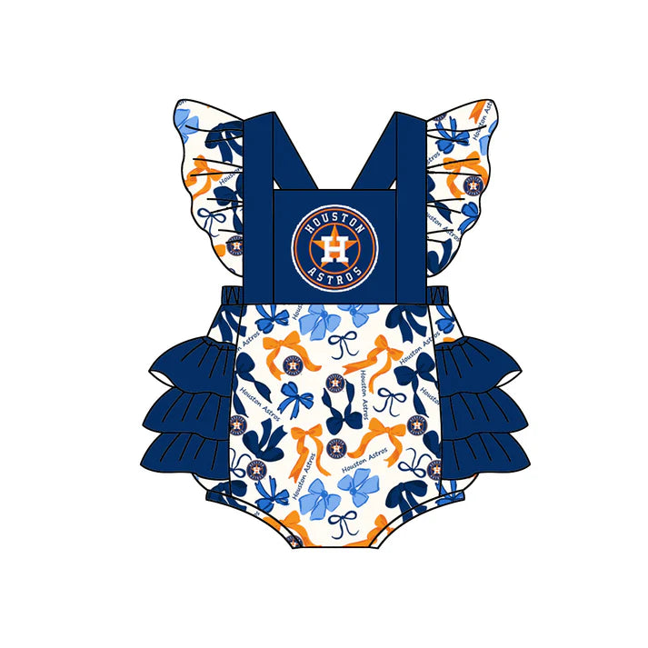 Preorder(moq 5) Flutter sleeves bows H ruffle baby girls team romper 8.28