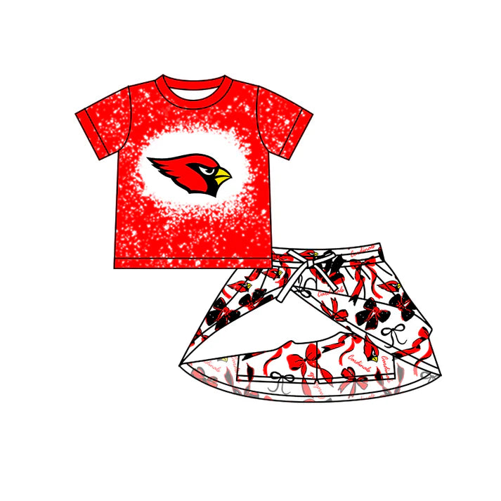 Preorder (moq 5)Baby Girls Red Cardinals Top Bows Plaid Skorts Team Sets 7.29