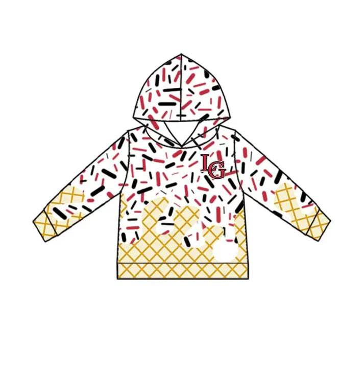 Preorder (moq 8)kids boys L G white black ice cream sprinkle boys team hoodie 9.19