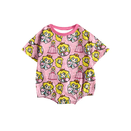 preorder(moq 5) Baby Girls Pink Princess Short Sleeve Rompers 12.26