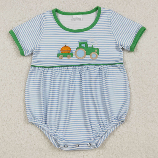 Baby Boys Rompers Blue Stripe Pumpkins Truck Embroidery Fall Rompers SR3201 9.20