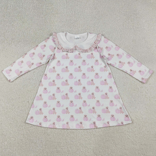 Halloween Baby Girls Dress Pink Dog Pumpkins Fall Knee Length Dresses GLD1157 10.2