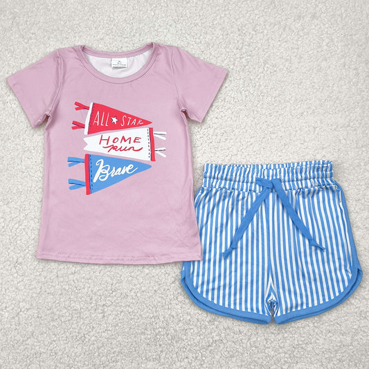 Baby Girls Clothes Flag Pink Short Sleeve Tee Tops Stripes Shorts Sets GSSO2288 4.21