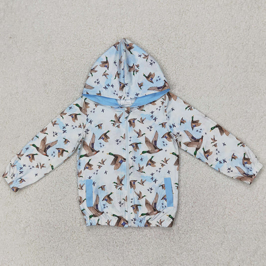 Baby Girls Clothes Tops Ducks Mallard Hunting Blue Hooded Top Zip Tops GT0875