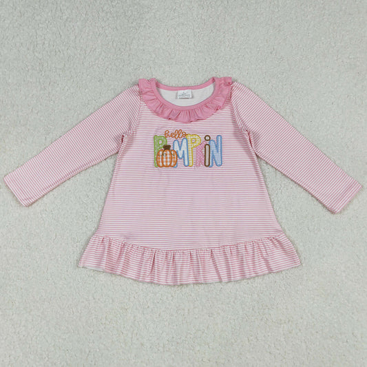Baby Girls Clothes Tops Embroidery Pumpkins Pink Stripe Fall Tee Shirts Top GT1183 10.1