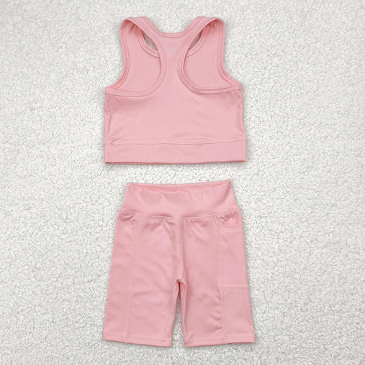Baby Girls Clothes Pink Vest Top Sports Shorts Yoga Sets GSSO1518 4.28