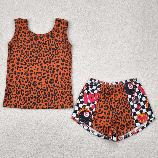 Baby Girls Clothes Sleeveless Leopard Top Black Plaid Shorts Sets GSSO2391 4.22