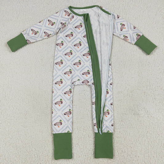 Baby Boys Rompers Long Sleeves Green Ducks Plaid Zipper Rompers LR2269 6.24