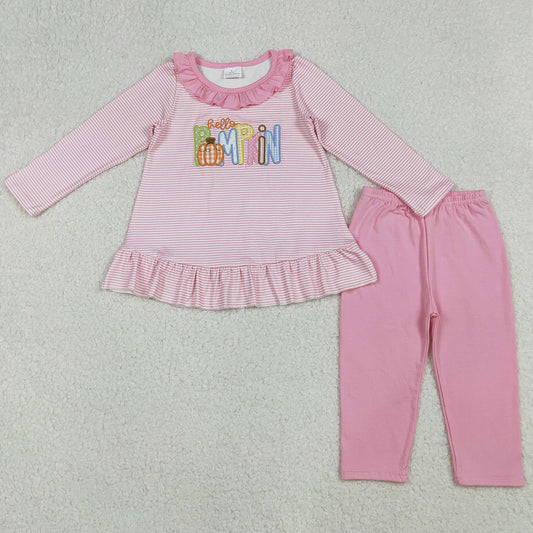 Baby Girls Clothes Halloween Embroidery Pumpkin Pink Stripes Tunic Top Leggings Fall Sets GLP2772 10.1