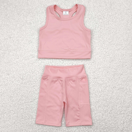 Baby Girls Clothes Pink Vest Top Sports Shorts Yoga Sets GSSO1518 4.28