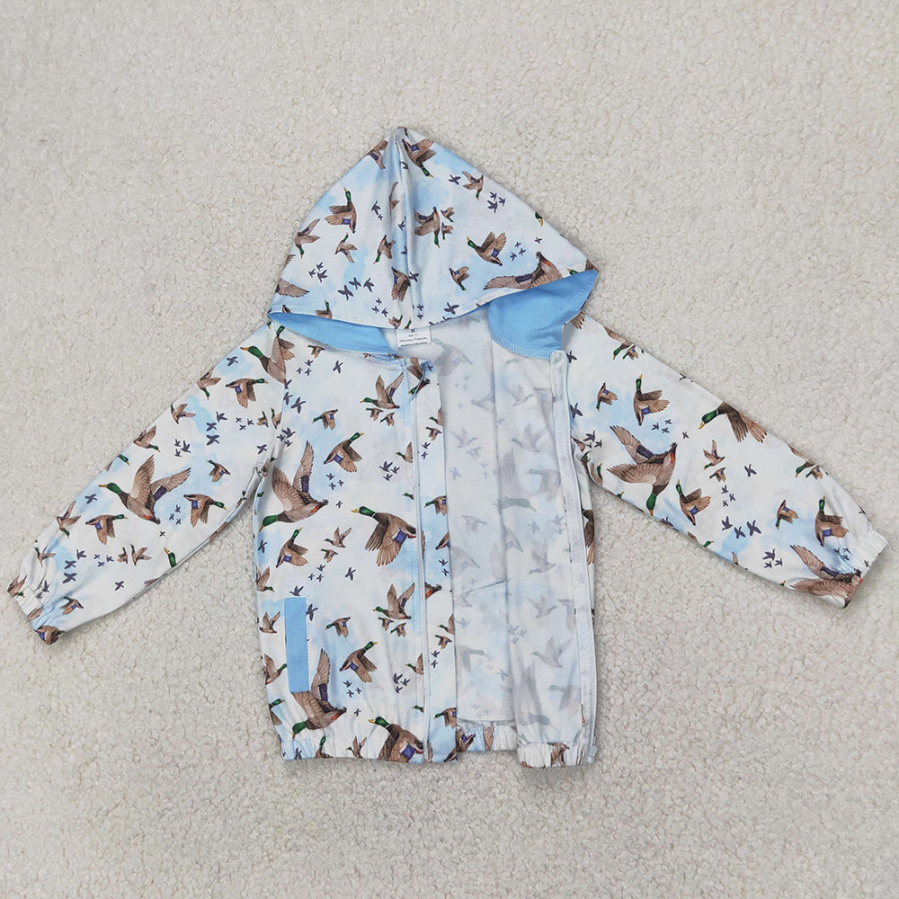 Baby Girls Clothes Tops Ducks Mallard Hunting Blue Hooded Top Zip Tops GT0875