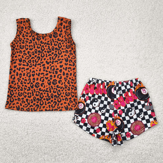 Baby Girls Clothes Sleeveless Leopard Top Black Plaid Shorts Sets GSSO2391 4.22