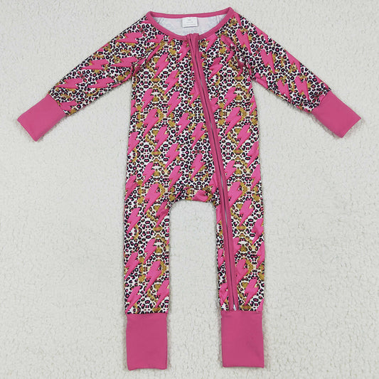 Baby Girls Rompers Western Pink Lightning Leopard Zipper Rompers LR2250 6.26