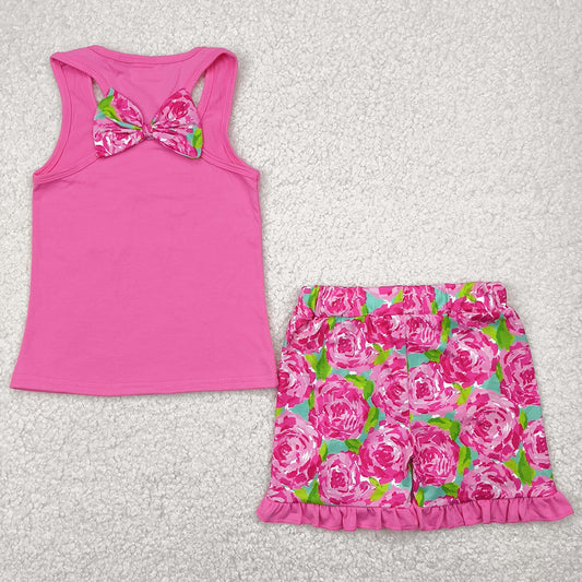 Embroidery Baby Girls Clothes Flower Bow Vest Top Ruffle Shorts Sets GSSO1605 4.21