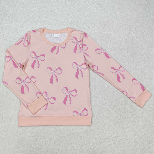 Adult Women T-shirts Pink Bows Long Sleeve Tee Shirts Tops GT0878