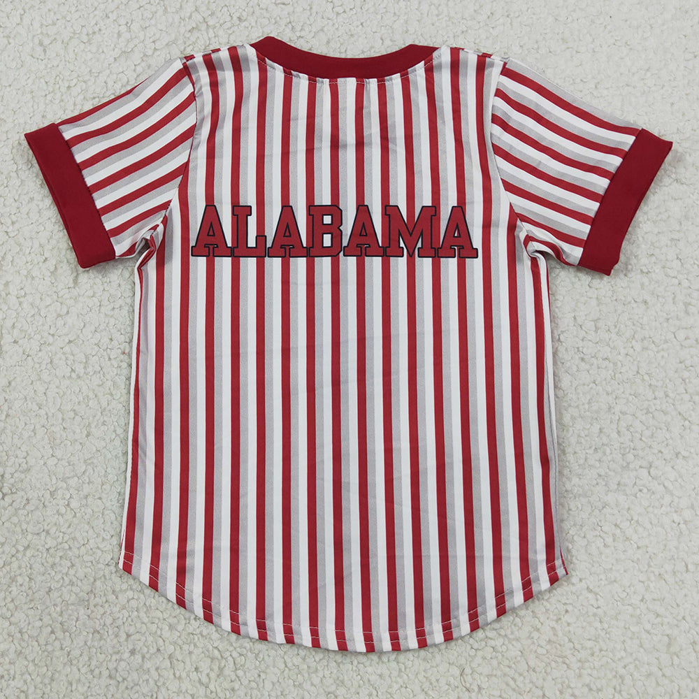 Baby Boys Clothes Short Sleeve Red Stripe Alabama Team Button T-shirts Top BT1746