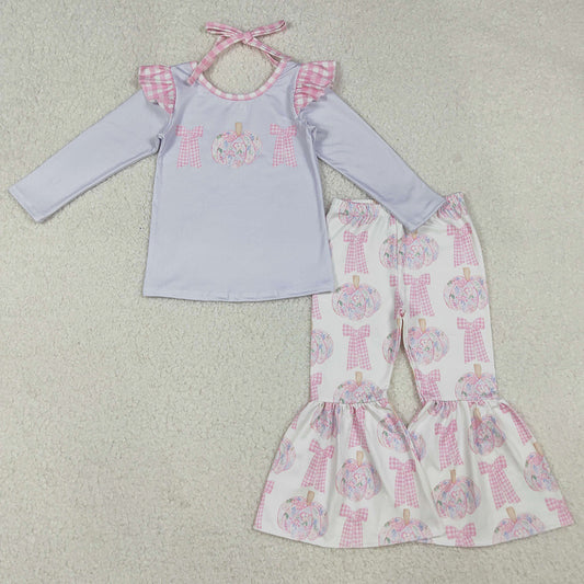 Baby Girls Clothes Long Sleeves Bows Pumpkins Top Bell Bottom Pants Fall Sets GLP2532 10.4