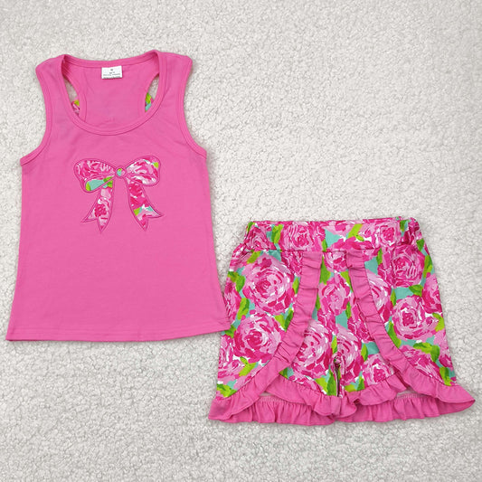 Embroidery Baby Girls Clothes Flower Bow Vest Top Ruffle Shorts Sets GSSO1605 4.21