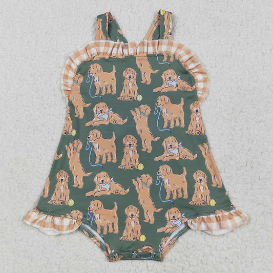 Baby Infant Girls Rompers Green Strap Dogs Ruffle Rompers SR2986 5.1