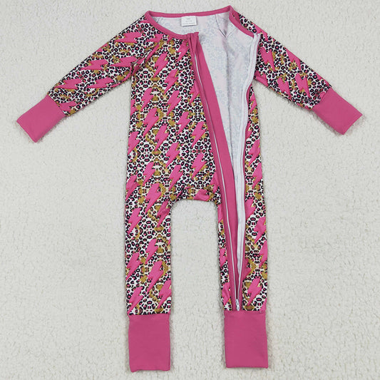 Baby Girls Rompers Western Pink Lightning Leopard Zipper Rompers LR2250 6.26