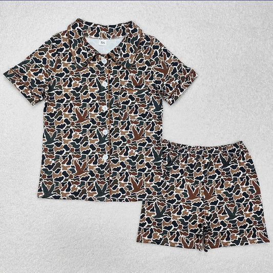 Adult Women Pajamas Brown Duck Hunting Camo Buttons Tops Shorts Pajamas GSSO1618