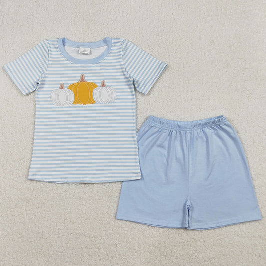 Baby Boys Clothes Blue Stripes Pumpkins Top Shorts Fall Clothes Set BSSO1548 10.3