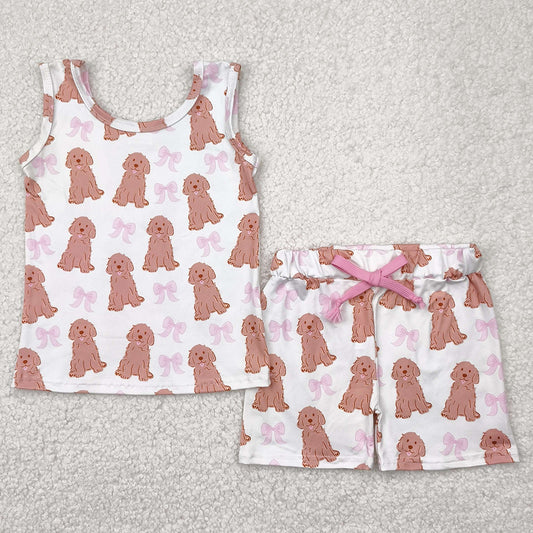 Baby Girls Clothes Sleeveless Dogs Bows Shorts Top Set GSSO2475 4.22