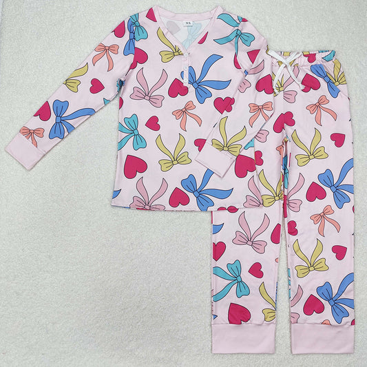 Adult Women Pajamas Valentines Bows Buttons Tops Pants Pajamas GLP2275