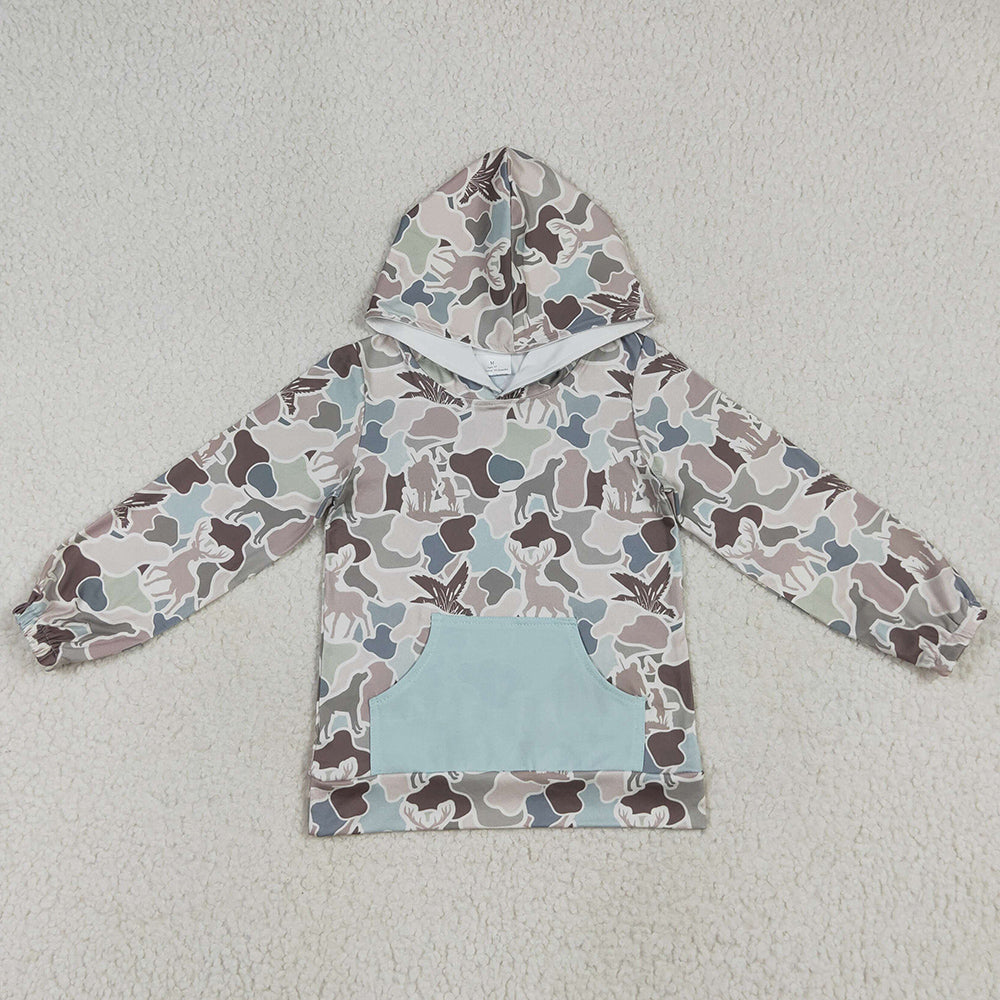 Baby Boys Clothes Tops Long Sleeves Gray Camo Ducks Pocket Hoodies Tops BT1268 7.8