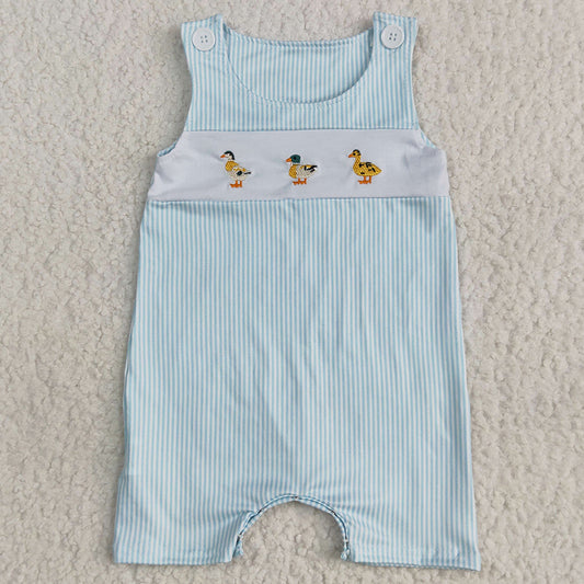 Embroidery Baby Infant Boys Romeprs Blue Stripe Sleeveless Ducks Button Rompers SR2991 5.10
