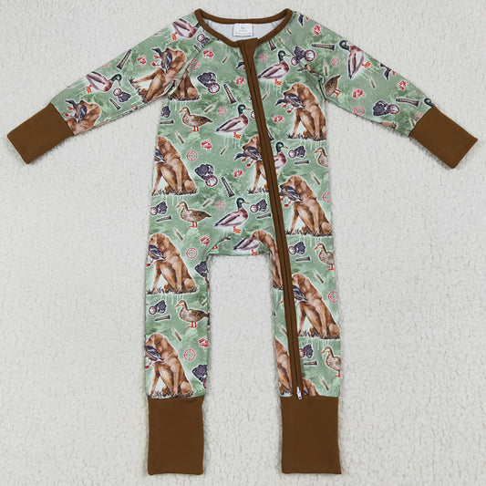 Baby Boys Rompers Green Dog Ducks Hunting Zipper Footie Rompers LR2234 6.26