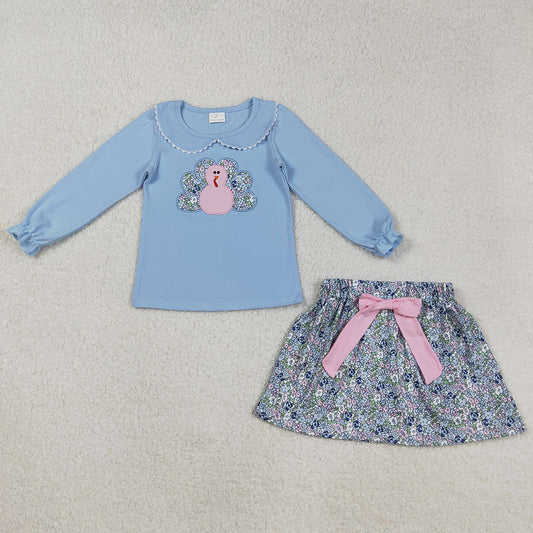 Baby Girls Clothes Fall Thanksgiving Turkey Embroidery Shirt Skirts Floral Outfits GLD0849 9.2