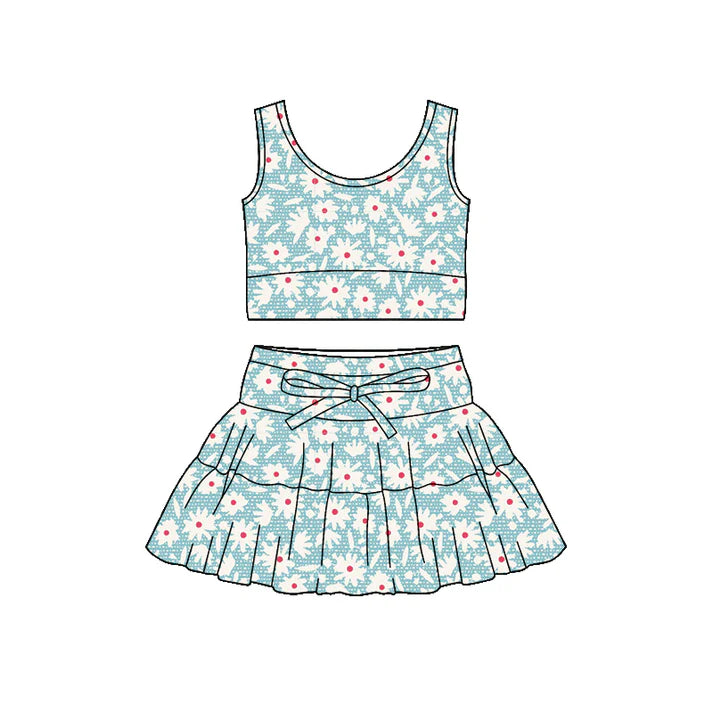 Preorder (moq 5)Baby Girls Daisy Flowers Vest Ruffle Skirt Shorts Clothes Sets 12.4
