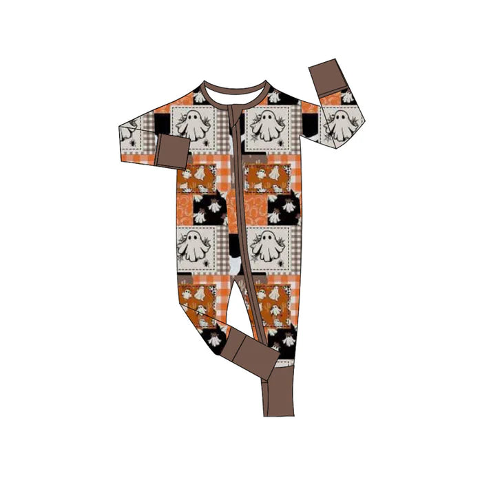 Preorder (moq 5)Baby Boys Halloween Ghost Orange Zip Long Sleeves Rompers 6.9
