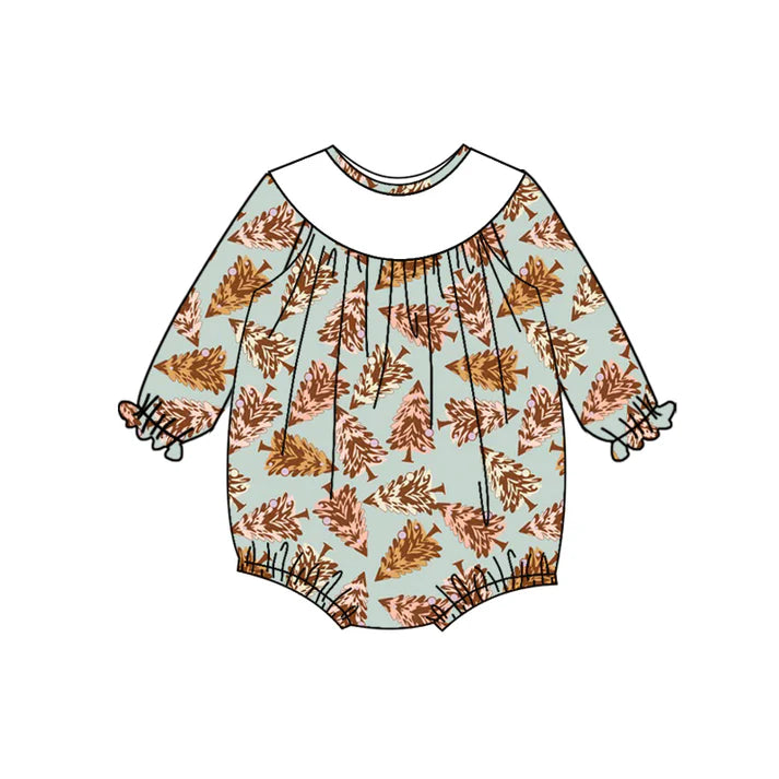 Preorder (moq 5)Baby Girls Blue Long Sleeves Trees Plaid Ruffle Romper 7.4