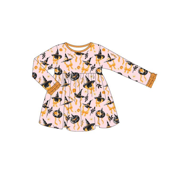 Preorder (moq 5)Baby Girls Long Ruffle Sleeves Flowers Magic Hats Knee Length Dresses 6.12