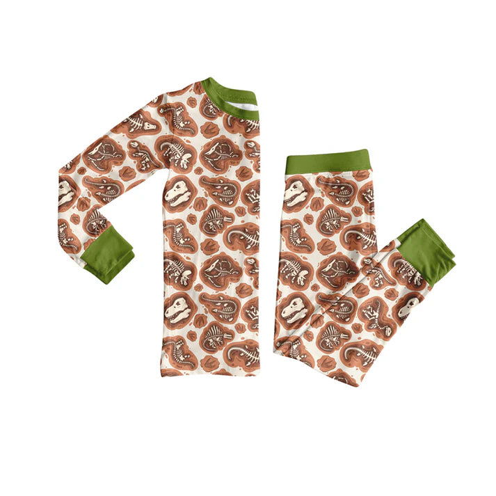 Preorder (moq 5)Baby Girls Dinosaur Skulls Top Pant Halloween Pajamas Set 8.5